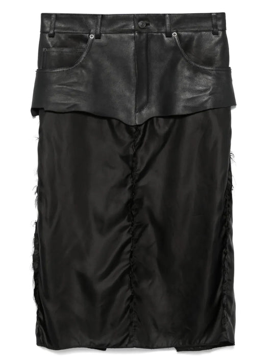 Leather-Panel Midi Skirt