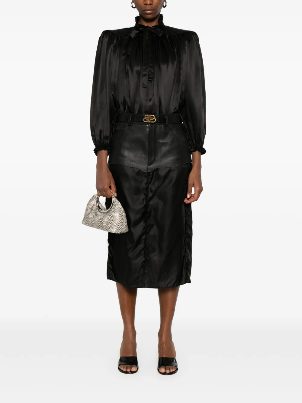 Leather-Panel Midi Skirt