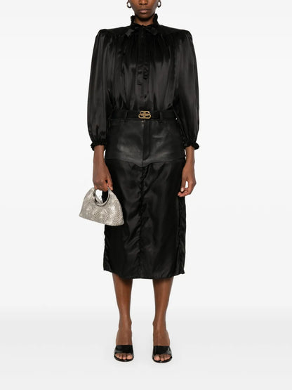 Leather-Panel Midi Skirt
