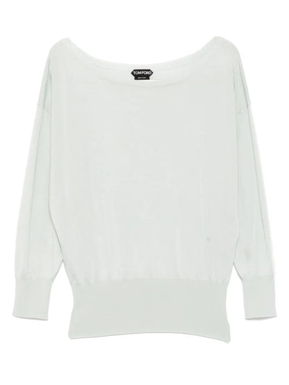Embroidered-Logo Boat-Neck Top