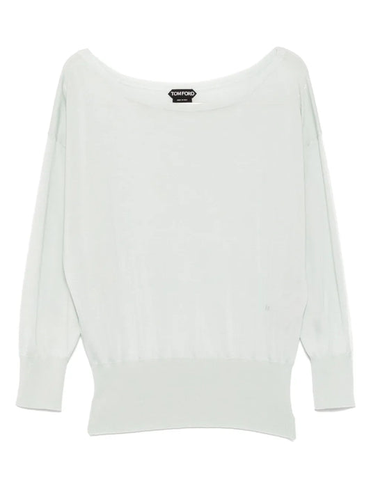 Embroidered-Logo Boat-Neck Top
