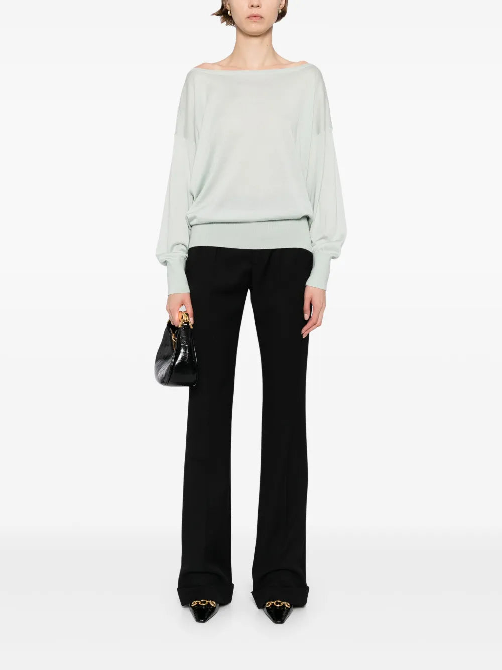 Embroidered-Logo Boat-Neck Top