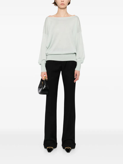 Embroidered-Logo Boat-Neck Top