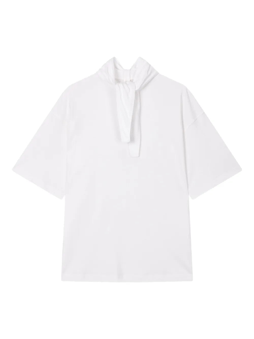 Pussy Bow-Collar Short-Sleeve Top