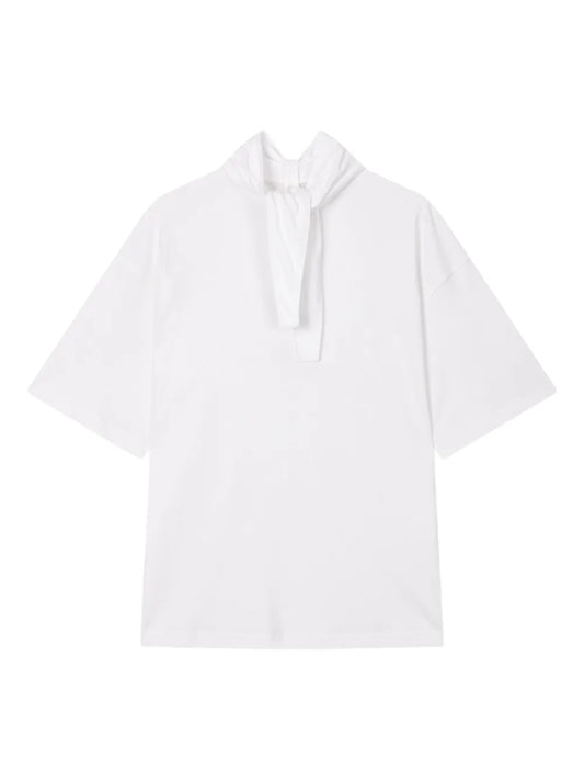 Pussy Bow-Collar Short-Sleeve Top