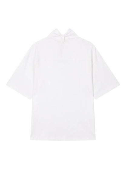 Pussy Bow-Collar Short-Sleeve Top