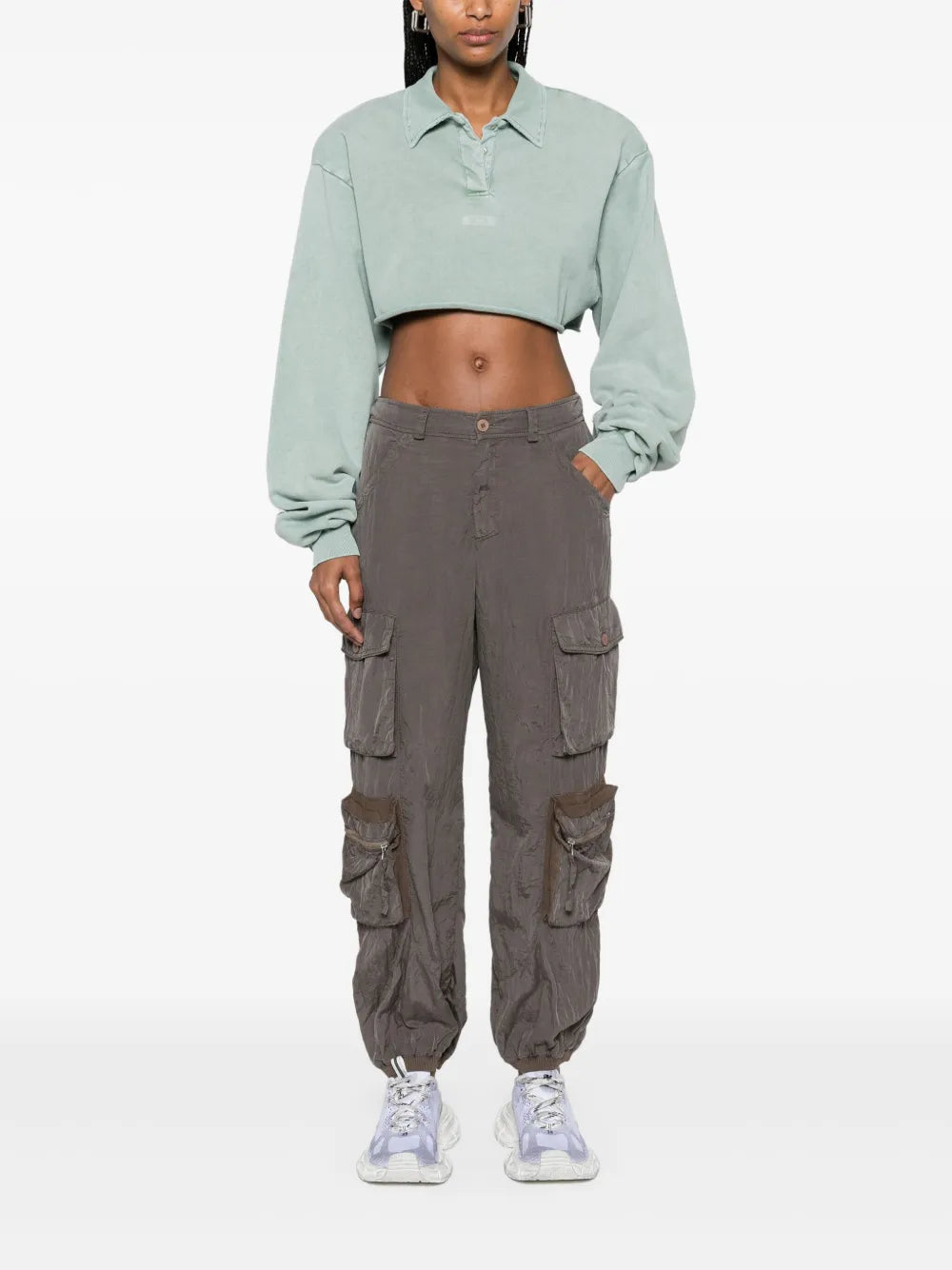 Elasticated-Waistband Multi-Pocket Cargo Pants