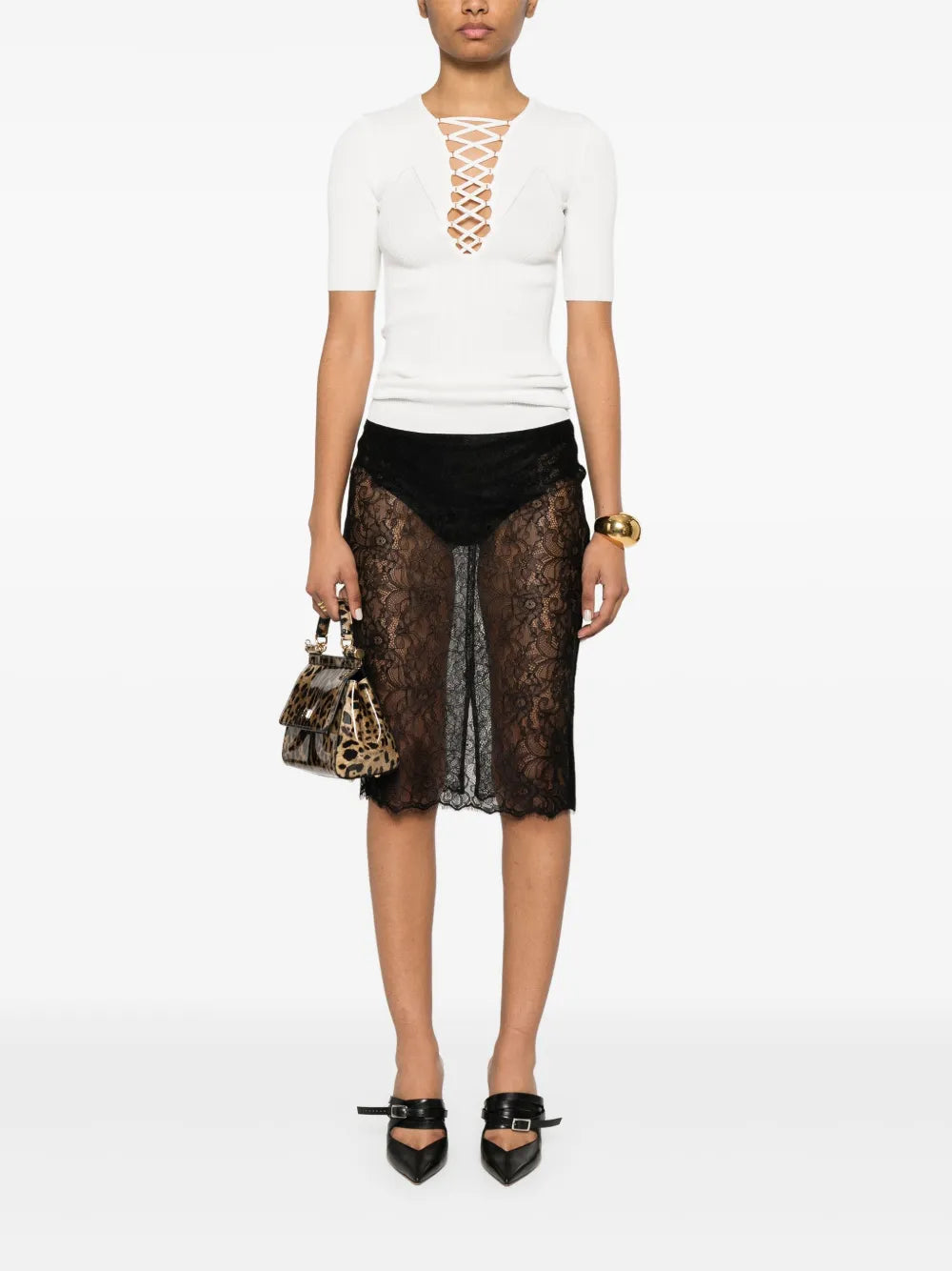 Crossover-Lace Knitted Top