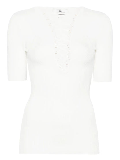 Crossover-Lace Knitted Top