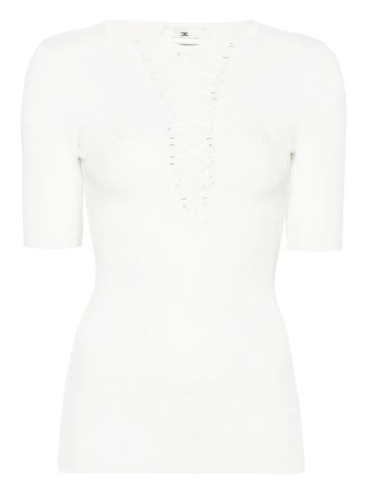 Crossover-Lace Knitted Top