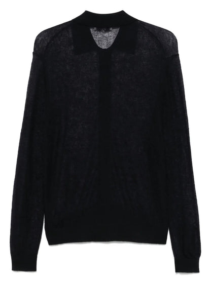 Sheer Polo-Collar Cardigan