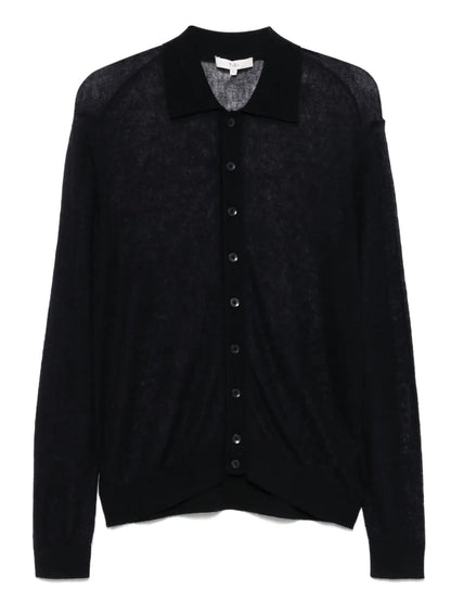 Sheer Polo-Collar Cardigan