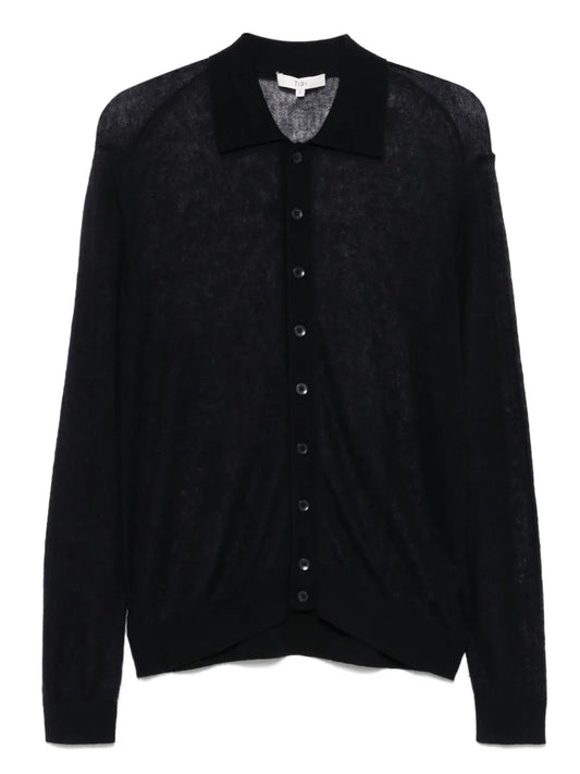 Sheer Polo-Collar Cardigan