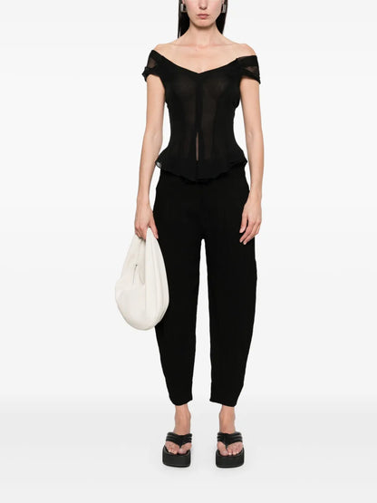 Embossed-Effect High-Waist Trousers