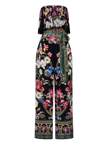 Floral-Print Strapless Jumpsuit