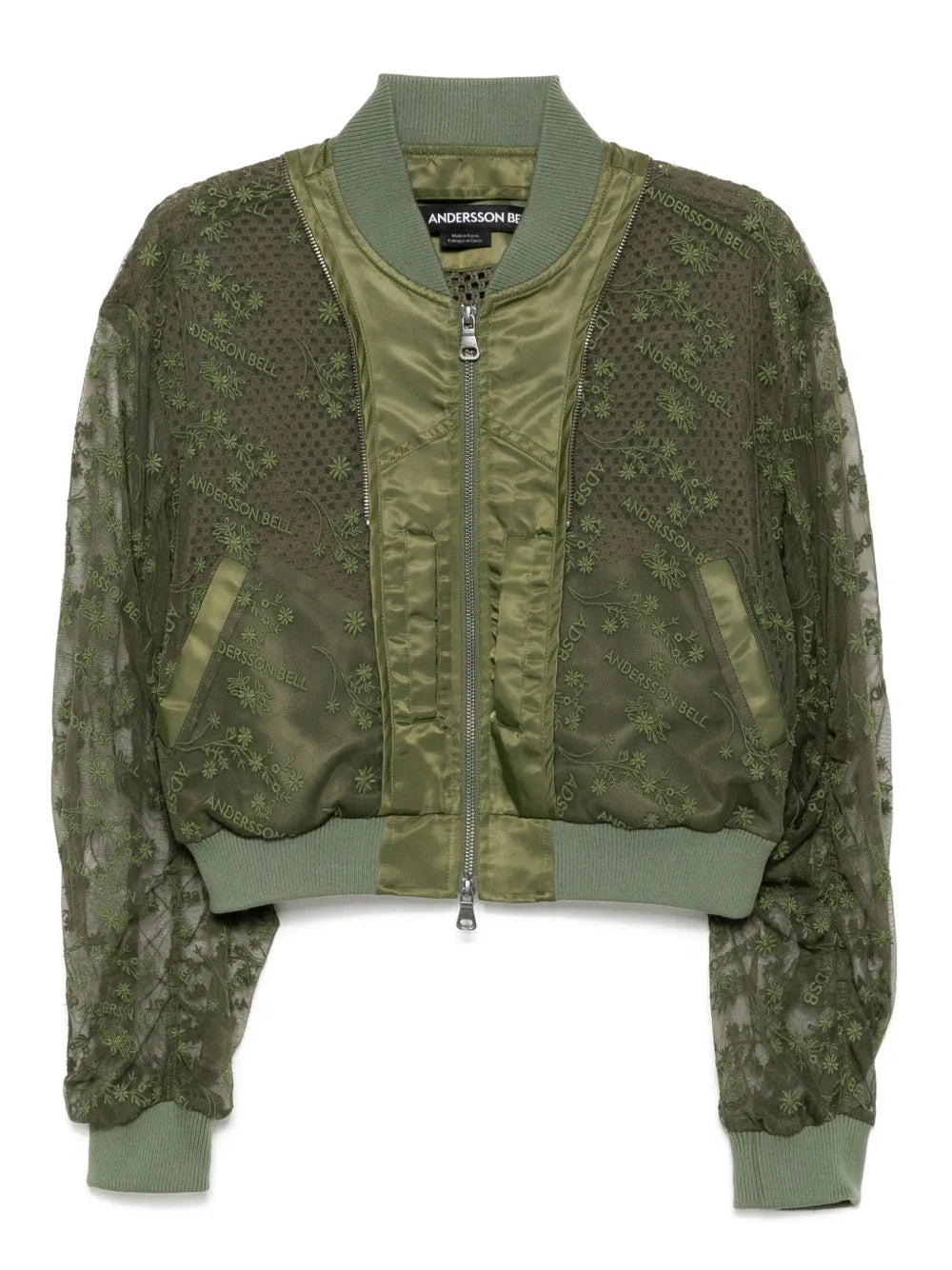Double Layered Logo Lace Short Bomber Jacket