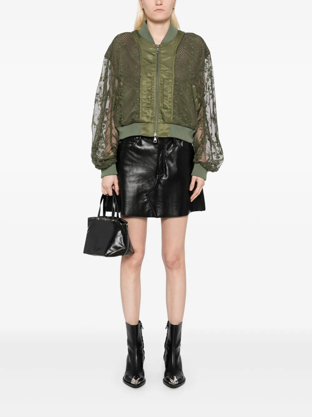 Double Layered Logo Lace Short Bomber Jacket