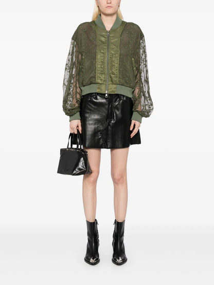 Double Layered Logo Lace Short Bomber Jacket