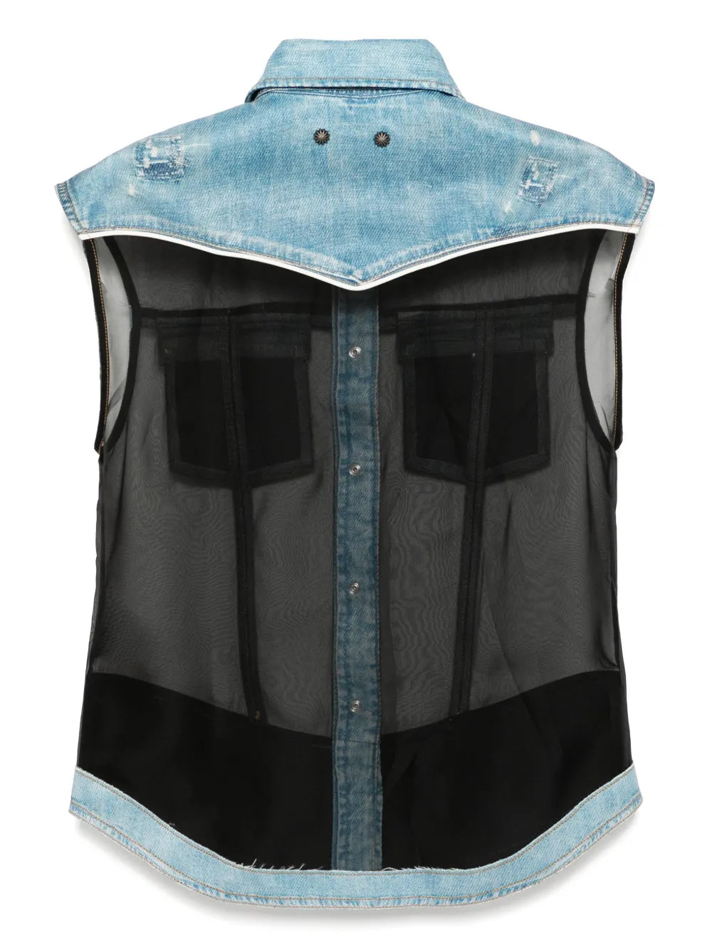 Denim-Printed Sleeveless Shirt