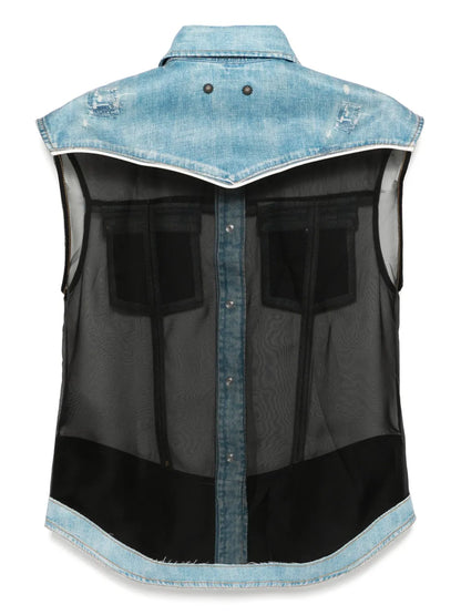 Denim-Printed Sleeveless Shirt
