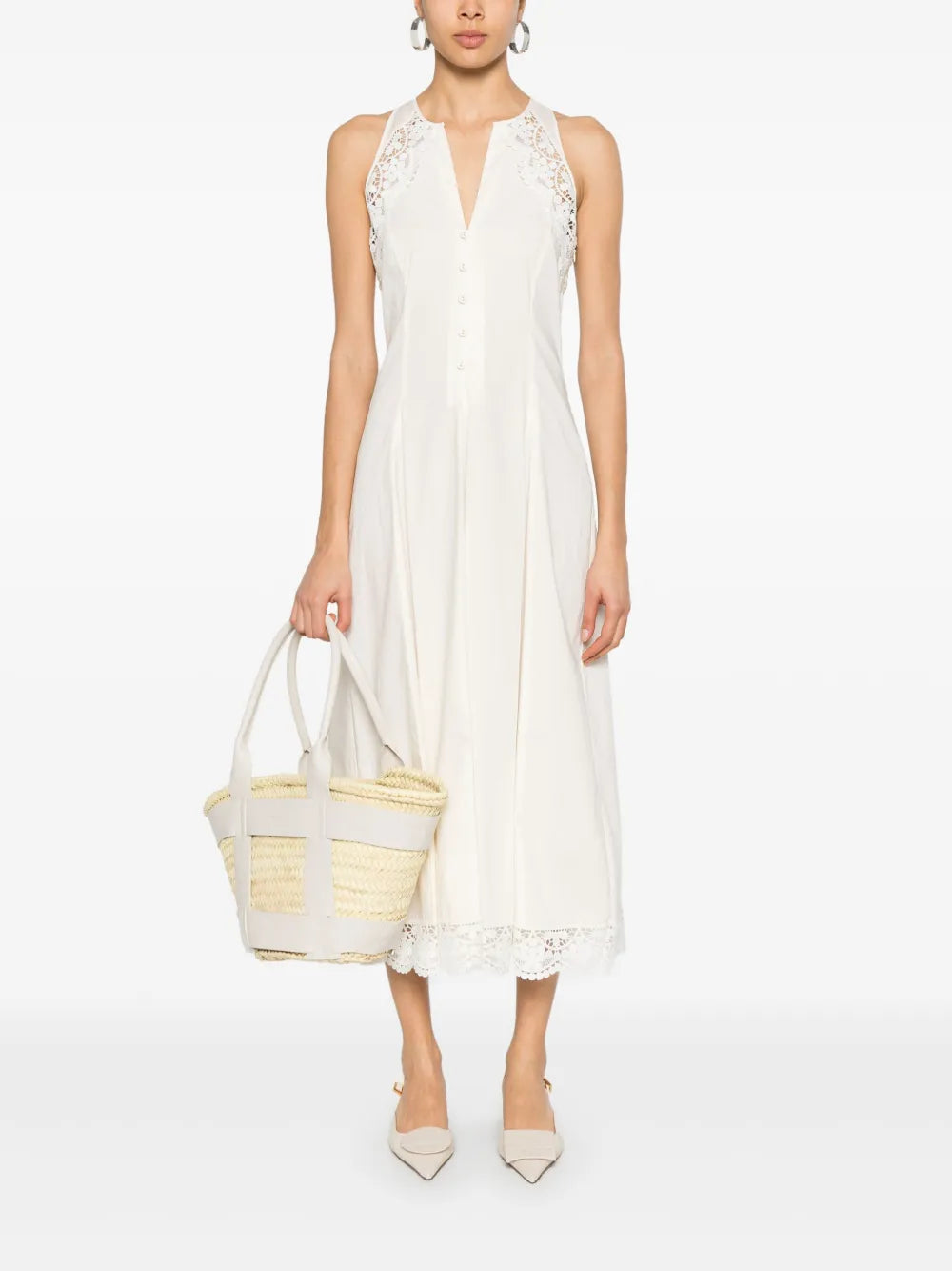 Lace-Detail Poplin Dress