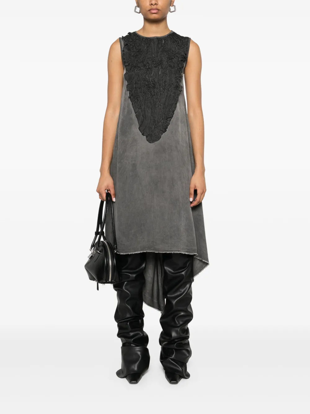 Leather-Trim Midi Dress