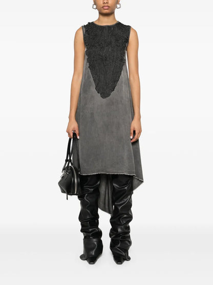 Leather-Trim Midi Dress