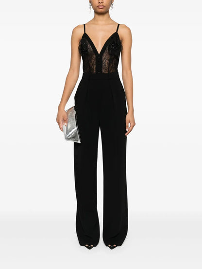 Floral-Embroidered Crepe Jumpsuit