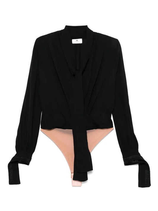 Attached-Scarf Bodysuit