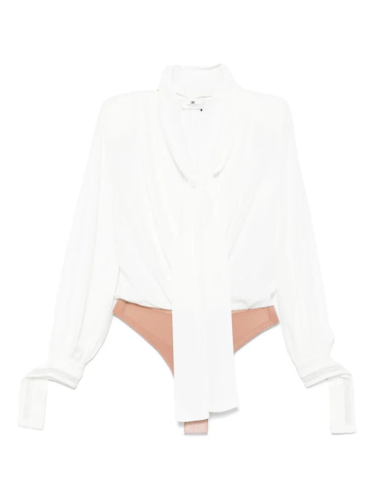Attached-Scarf Bodysuit