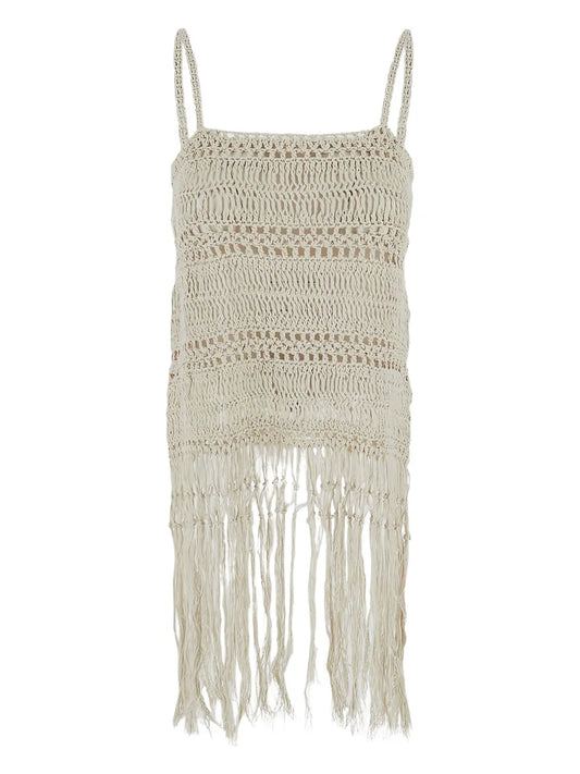 Semi-Sheer Fringed Top