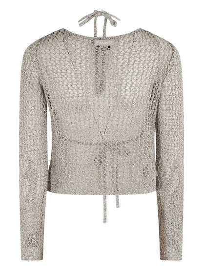 Metallic-Knit Long-Sleeve Top