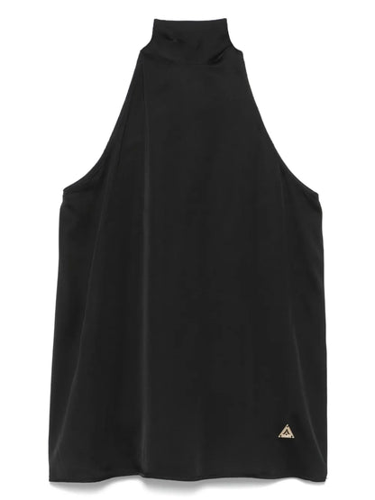 Attached-Scarf Satin Top