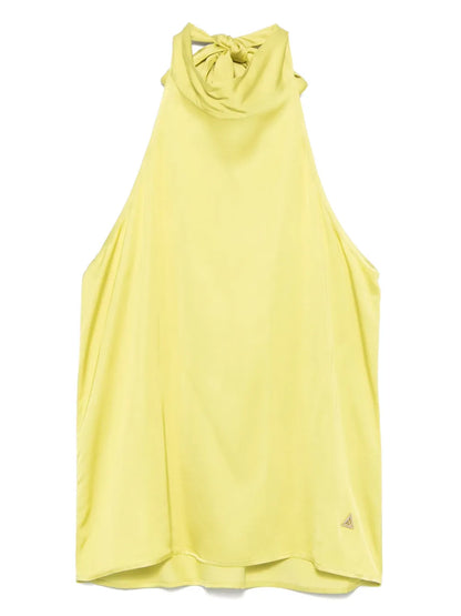 Attached-Scarf Satin Top