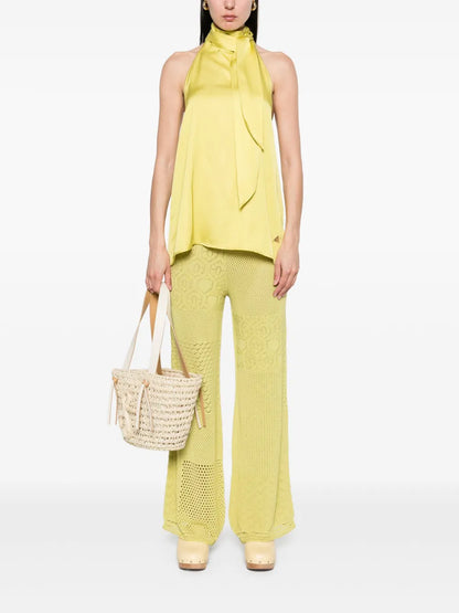 Attached-Scarf Satin Top