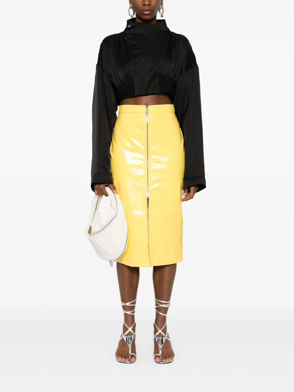 Coated-Finish Midi Skirt