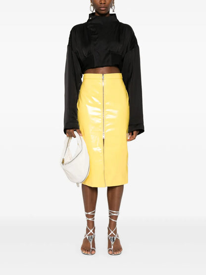 Coated-Finish Midi Skirt
