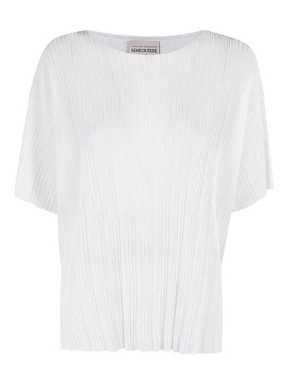 Pleated Short-Sleeve Blouse