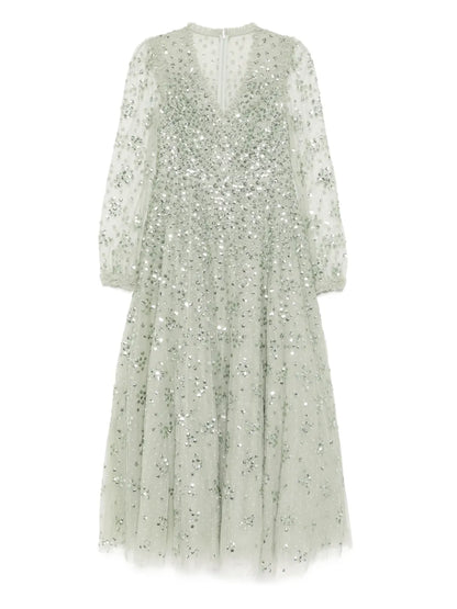 Leila Dot V-Neck Ankle Gown