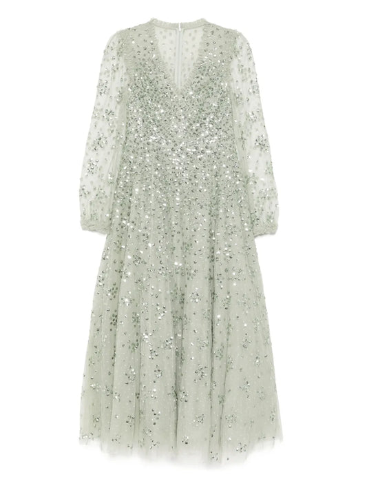 Leila Dot V-Neck Ankle Gown