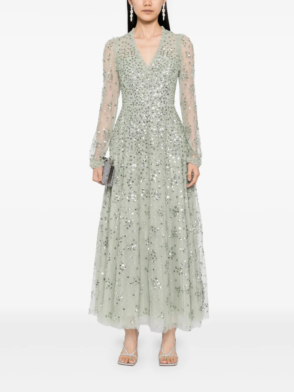 Leila Dot V-Neck Ankle Gown