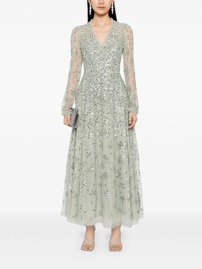 Leila Dot V-Neck Ankle Gown