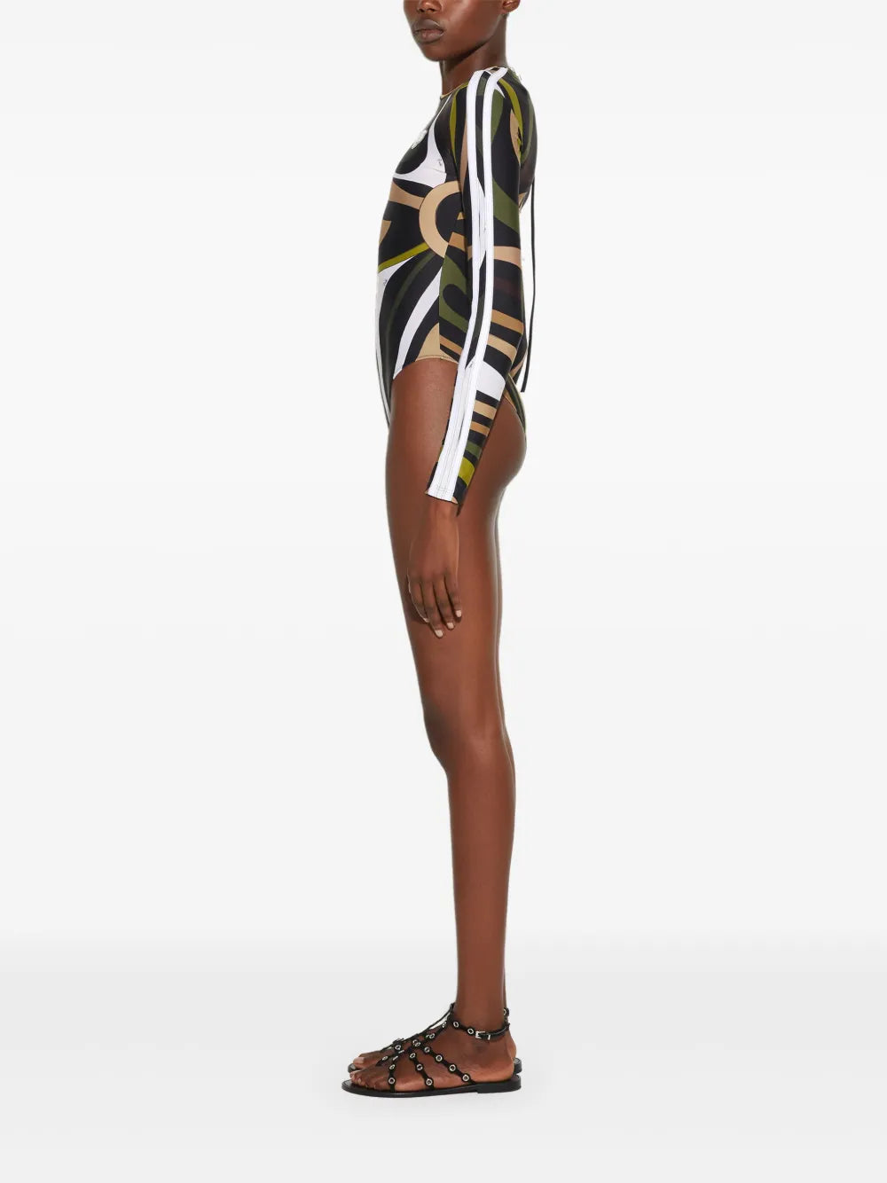 Marmo-Print Long-Sleeve Swimsuit