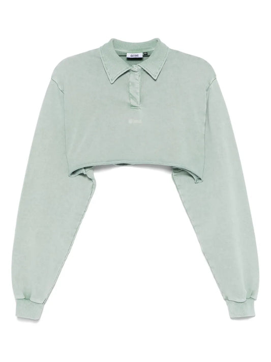 Washed-Effect Cropped Polo Shirt