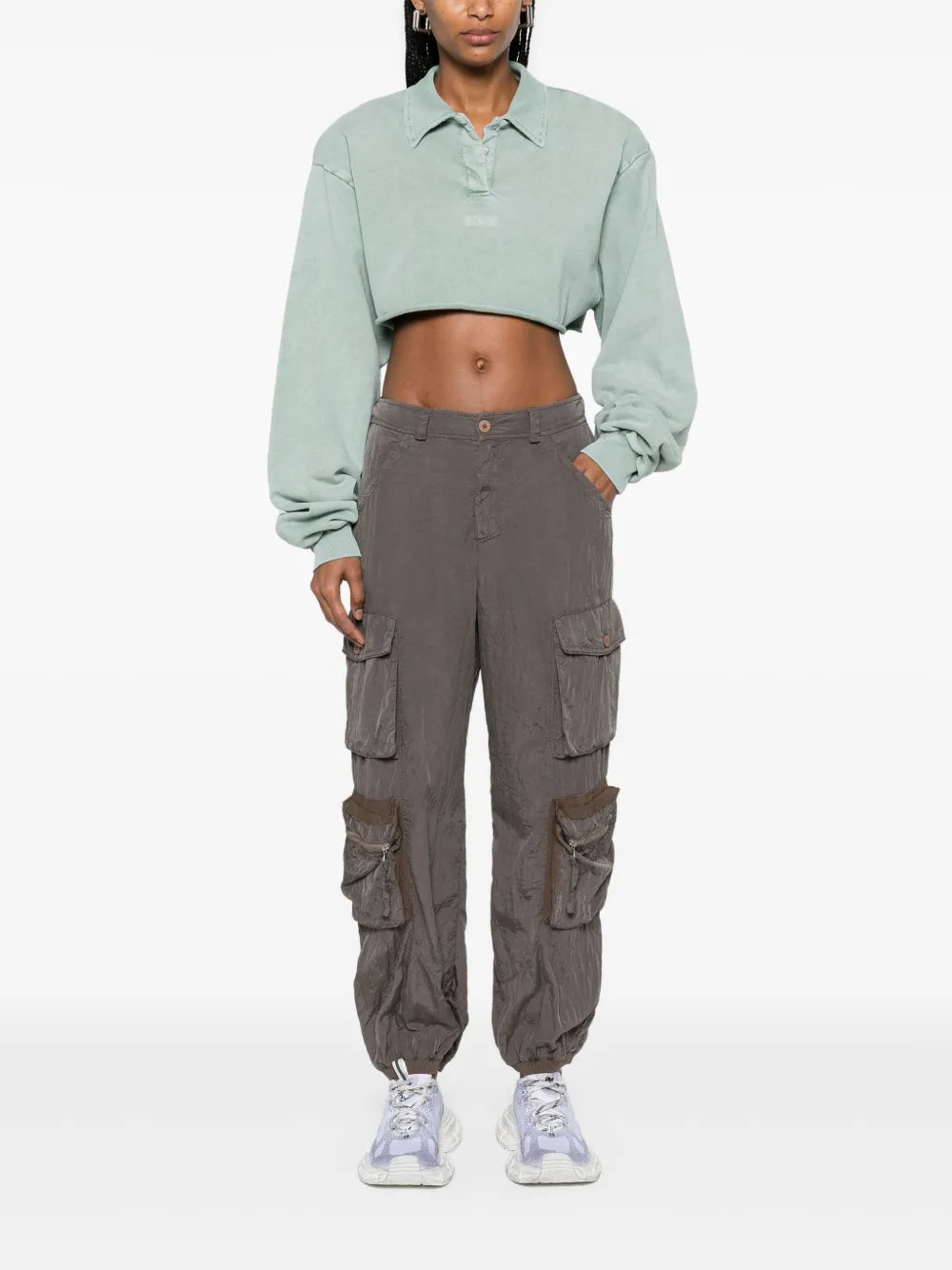 Washed-Effect Cropped Polo Shirt