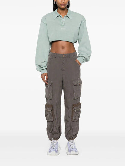 Washed-Effect Cropped Polo Shirt