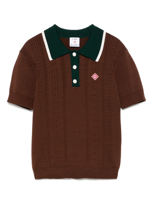 Cable-Knit Polo Top