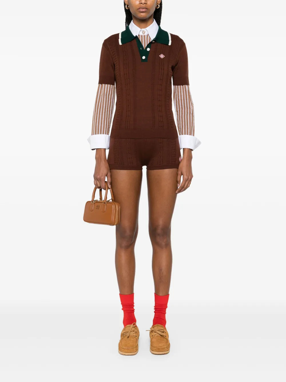Cable-Knit Polo Top