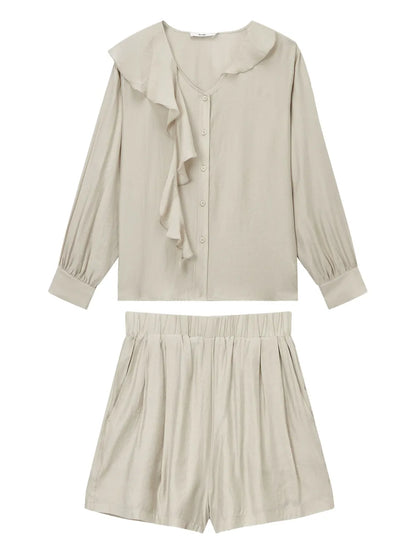 Ruffle-Detail Blouse And Shorts Set