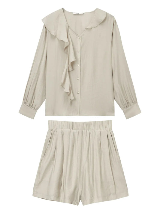 Ruffle-Detail Blouse And Shorts Set